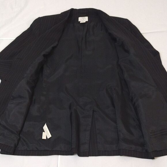 LOFT Y2K Plus 14P Black Grey Wool Blend Pen Stripe Single Breasted Blazer - Picture 11 of 14